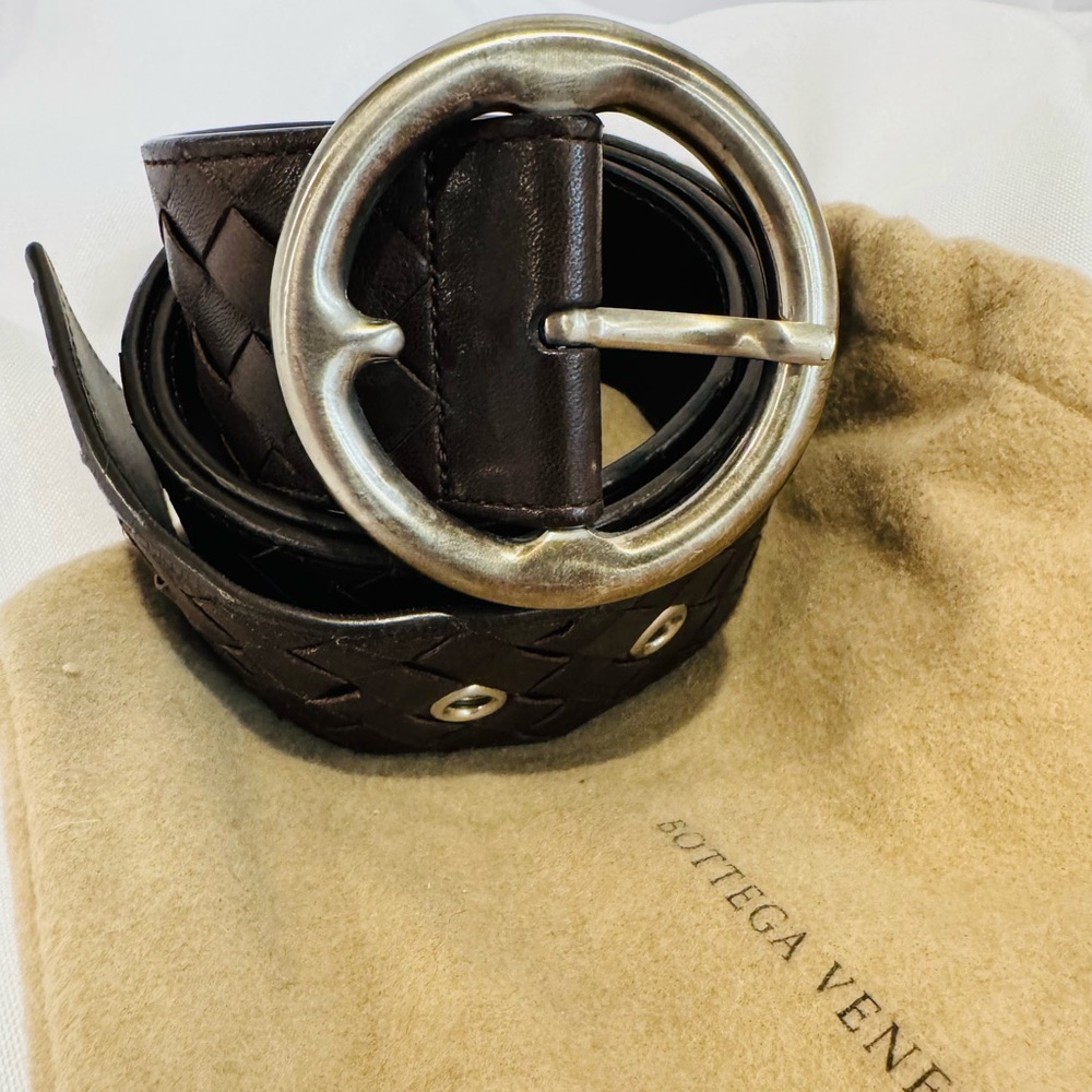 Bottega Veneta Intrecciato Leather Belt Chocolate Brown